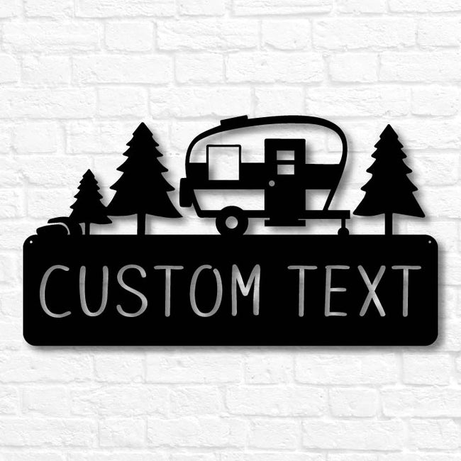 Retro Camper Plaque with Trees