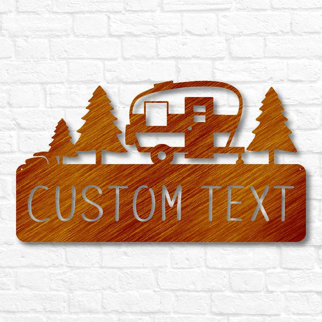 Retro Camper Plaque with Trees