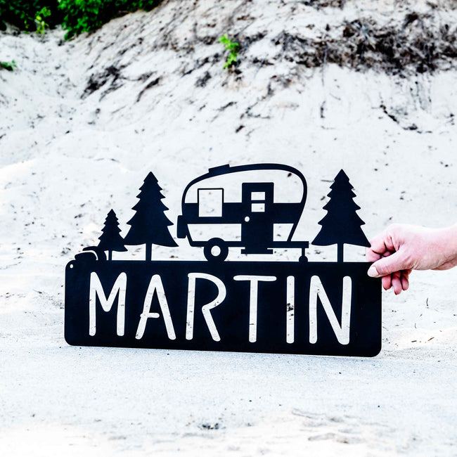 Retro Camper Plaque with Trees
