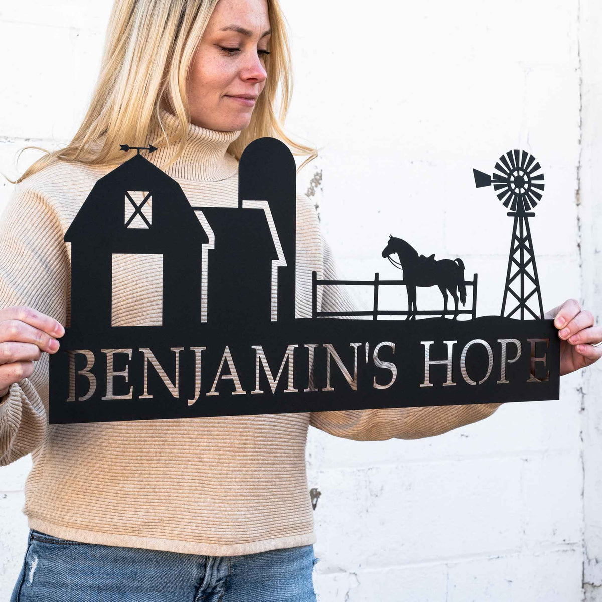 Personalized Metal Outdoor Ranch Scene Name Sign | Custom Farm Decor ...
