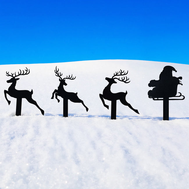 Reindeer with Santa Yard Stakes
