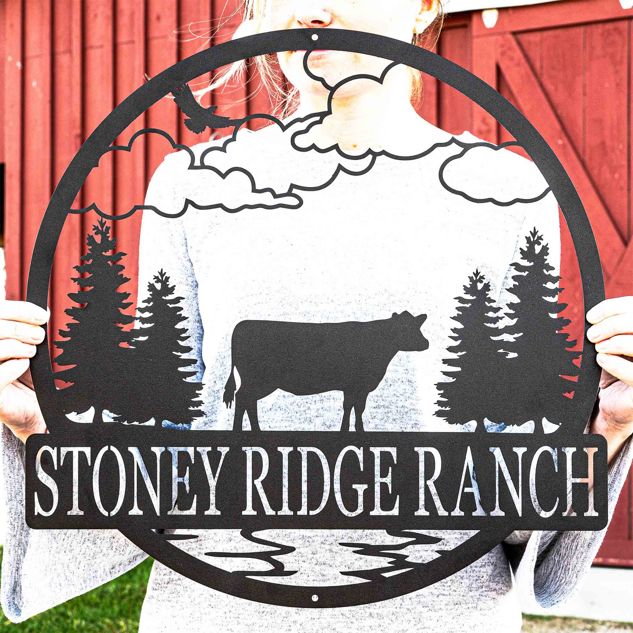 Je Monogram Ranch Metal Cow Outdoor Monogram | Custom Outdoor Farm Ranch Name Sign ...