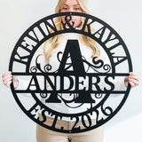 Double Circle Split Letter Flourish Monogram