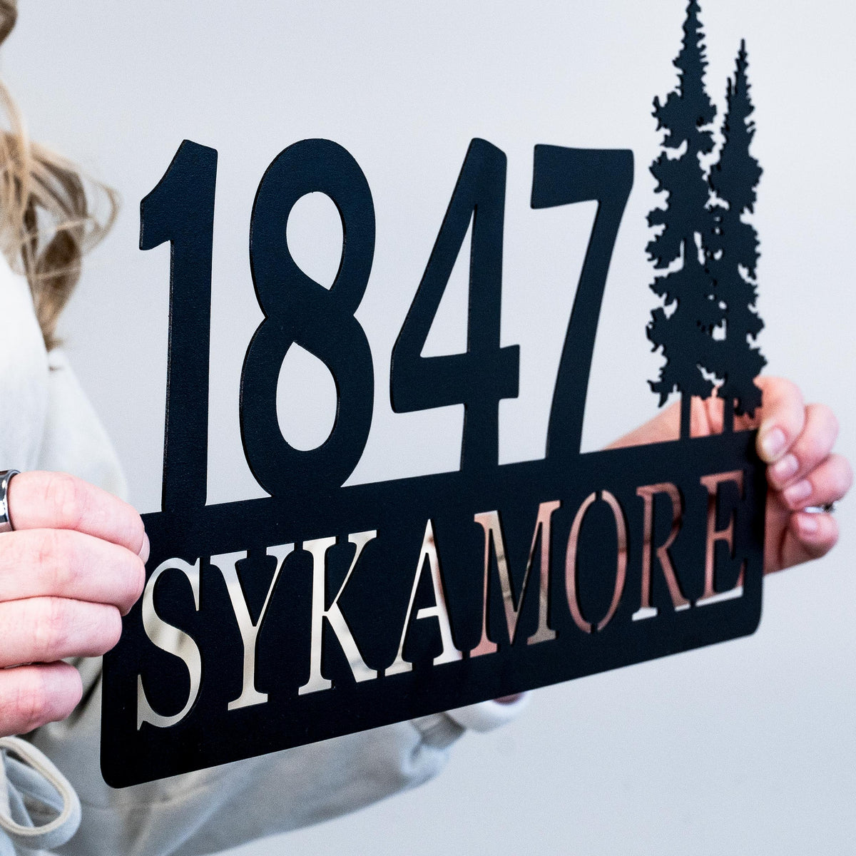 Number 1847 Personalized Address Sign with Pine Trees | Metal House Number Sign ...