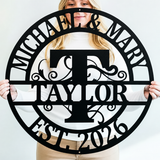 Double Circle Split Letter Flourish Monogram
