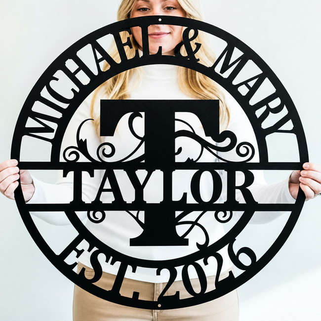 Double Circle Split Letter Flourish Monogram