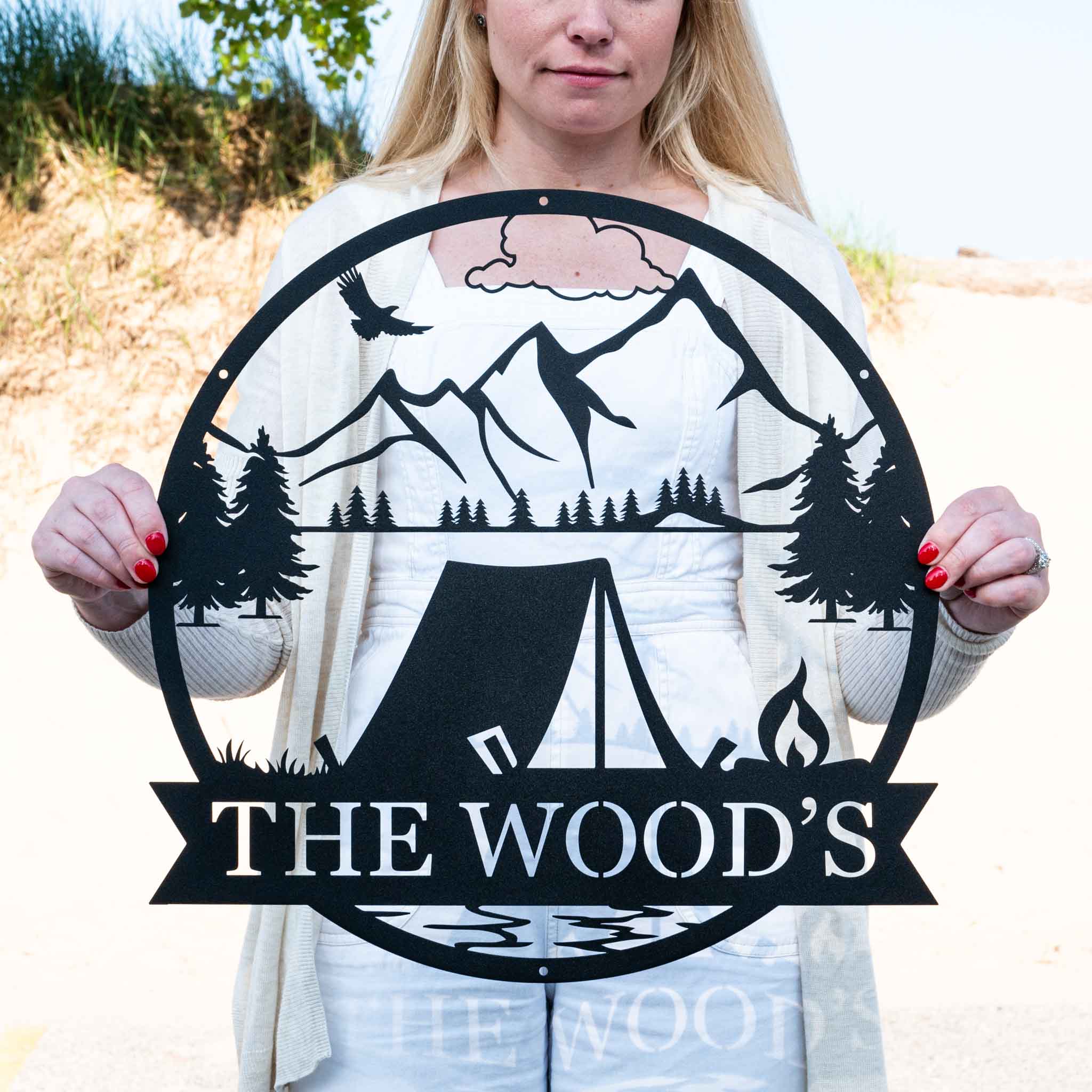 Metal Outdoor Tent Name Sign | Camping Decor | Custom Gift Cabin Sign ...
