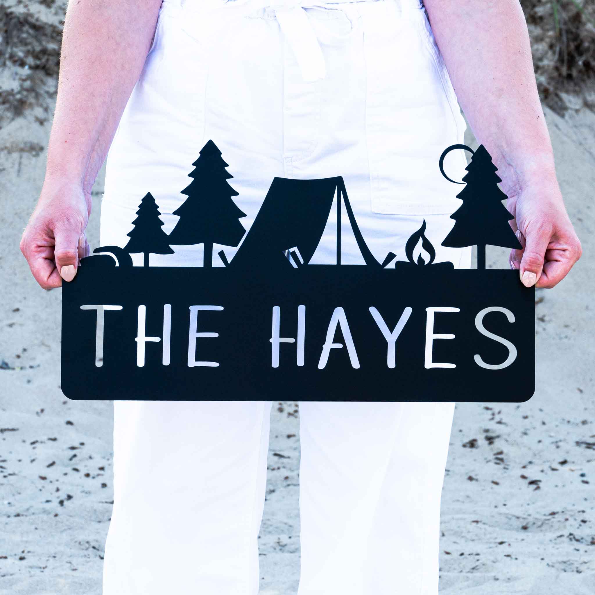 Metal Tent Camping Name Plaque | Personalized Outdoor Cabin Camp Decor ...